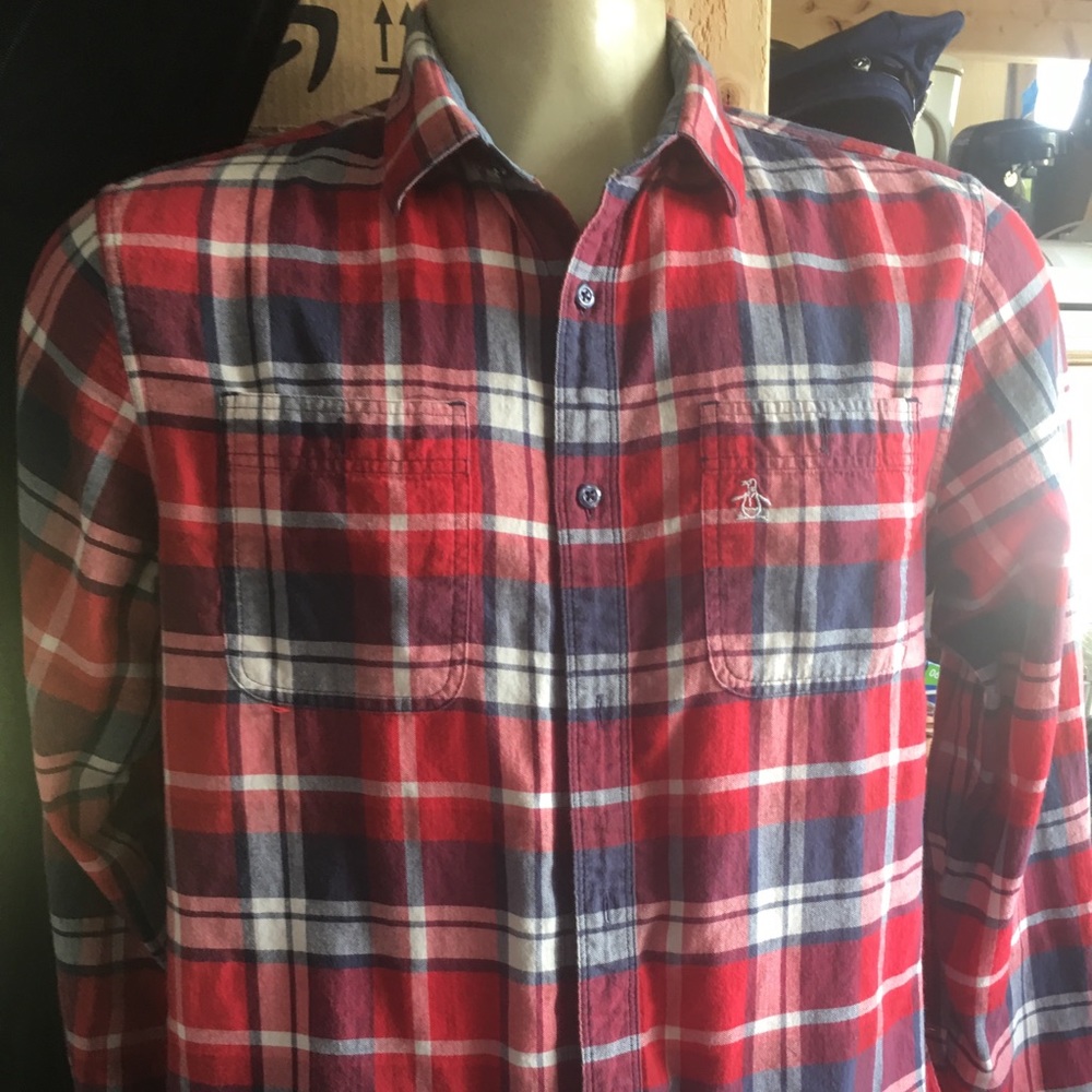 Penguin  size large Red & blue  long sleeve shirt